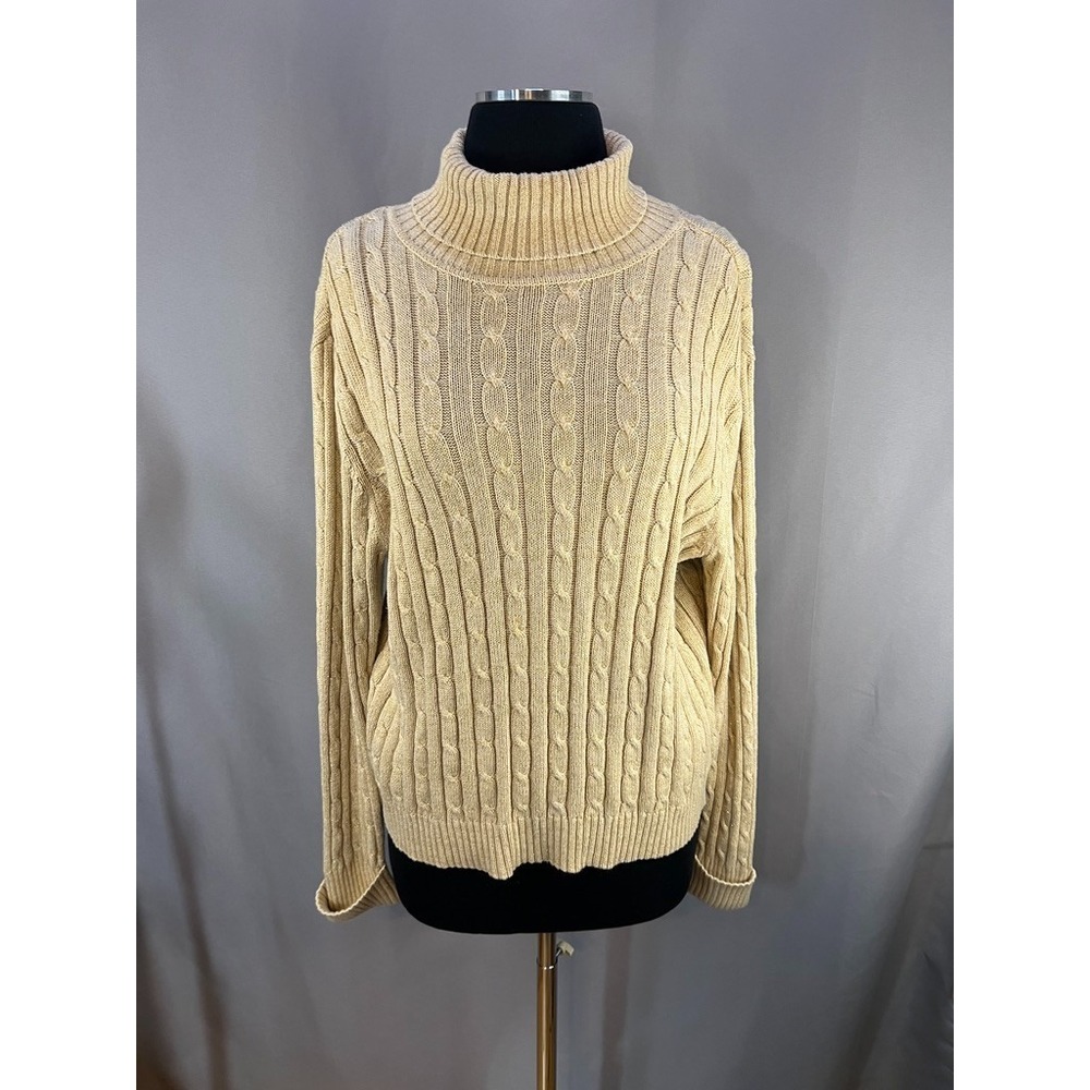 Charter Club Women L Cream Gold Sparkle Cable Knit Turtleneck | Coquette Holiday